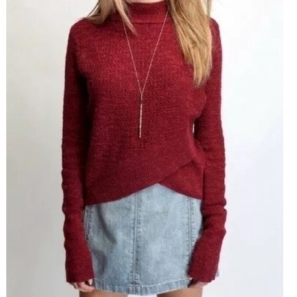 Free People Boho Wrap‎ Sweater Plum Linen Blend with Tulip Hem Size Small